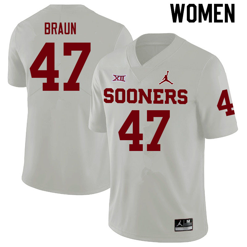 Women #47 Brady Braun Oklahoma Sooners College Football Jerseys Sale-White - Click Image to Close
